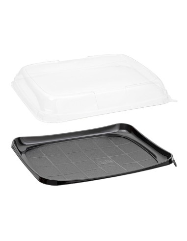 Tabuleiro para Catering Preto com Tampa Transparente - Envio em 24h.