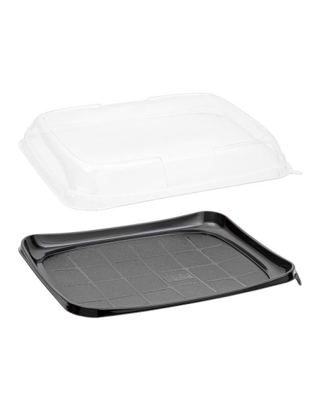 Tabuleiro para Catering Preto com Tampa Transparente - Envio em 24h.