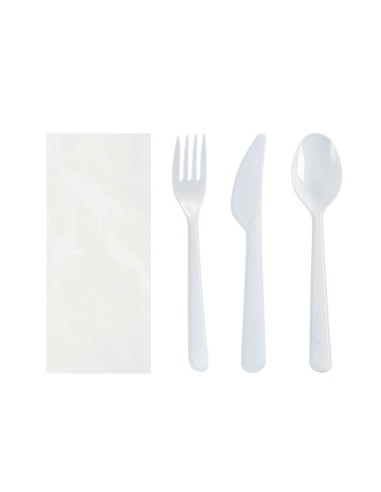▶️Conjunto de talheres económicos com guardanapo branco (500 Uds.)