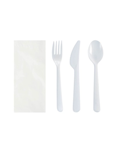 ▶️Conjunto de talheres económicos com guardanapo branco (500 Uds.)