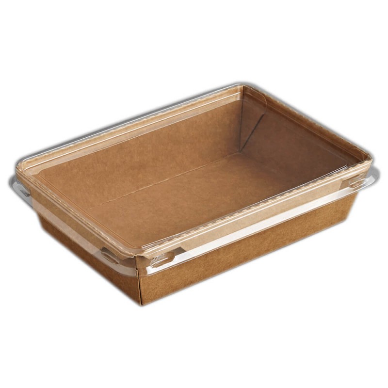 Pack de bandejas de papel de 500 cc com tampa PET, 450 unidades