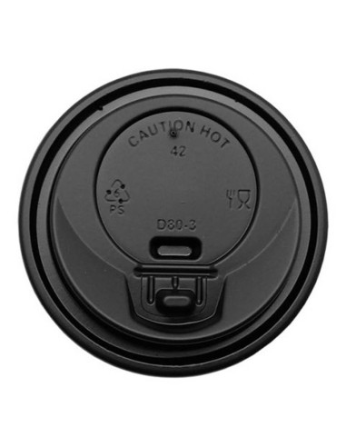 ▶️ Tampa de copo para café 9 OZ preta Ø 80 mm (100 Uds.)