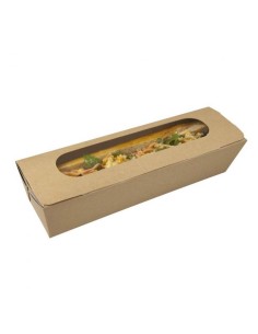 ▶️ Caixa para Sandes em kraft com janela 274x80x60mm (125Uds)