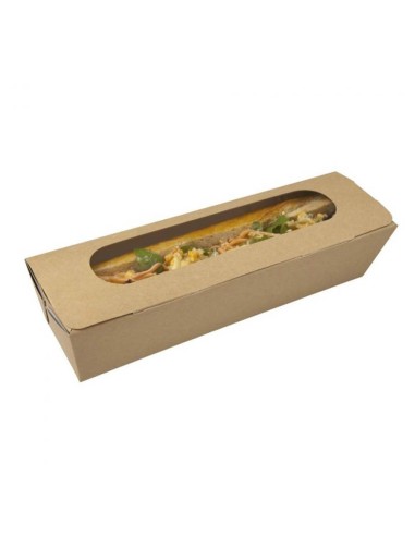▶️ Caixa para Sandes em kraft com janela 274x80x60mm (125Uds)