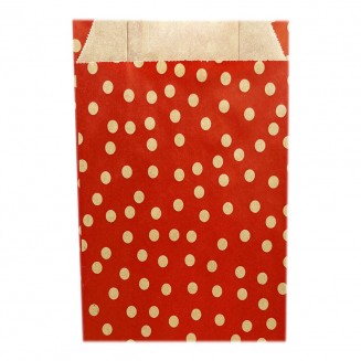 SACO PARA PRESENTES VERMELHO COM BOLINHAS 11X21+5 cm. (250 Unid.)
