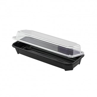 BANDEJA PARA SUSHI NEGRA + TAPA 214X83X28 mm. (270 Uds.)
