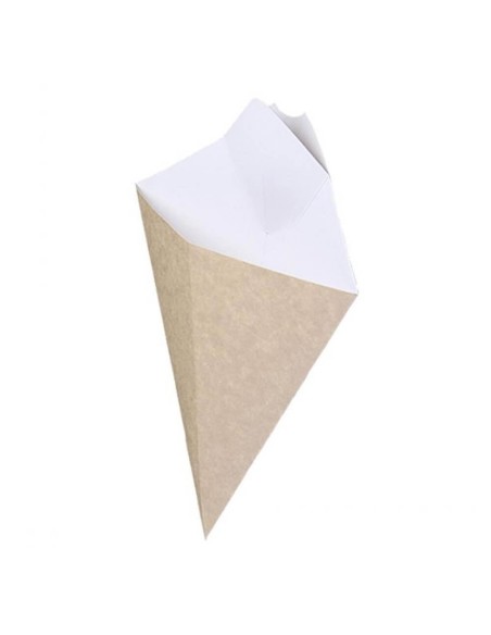 ▶︎ Cone para fritos com molheira kraft 215X270 mm (500 Uds.)