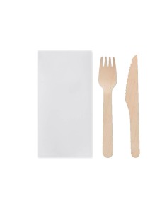 ▷ Conjunto de talheres de madeira (garfo+faca+guardanapo) descartáveis - Envio gratuito em 24 horas.