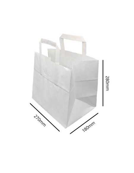 ▷ Saco de Papel com Asas Branco 26X18X25 - Envio em 24h.