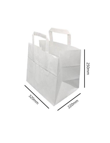 ▷ Saco de Papel com Asas Branco 32X22X25 cm - Envio em 24h.