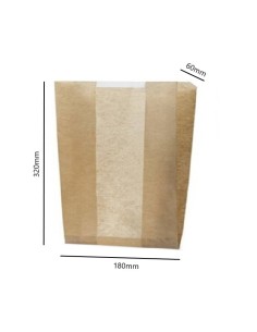 ✅ Saco de Papel Kraft com Janela 18X32+6 cm. - Envio 24h 2
