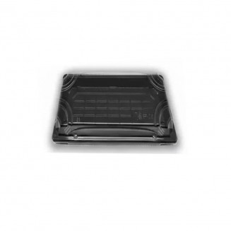 BANDEJA SUSHI NEGRA PET + TAPA 140X80X20 mm
