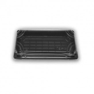 BANDEJA SUSHI NEGRA PET + TAPA 160X91X20 mm (50 Uds.)
