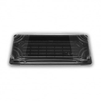 BANDEJA SUSHI NEGRA PET + TAPA 220X90X20 mm (50 Uds.)