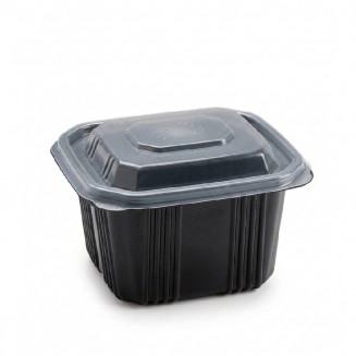 ENVASE DE PLÁSTICO PARA COMIDA 500 cc NEGRO (50 Uds.)