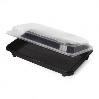 BANDEJA PARA SUSHI NEGRA + TAPA 216X135 (200 Uds.)