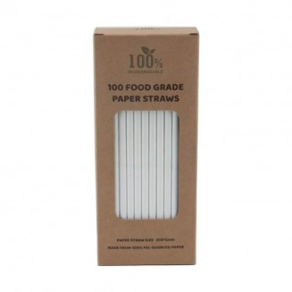 PAJITA DE PAPEL ENFUNDADA BLANCA 20cm. X Ø6mm (100 Uds.)